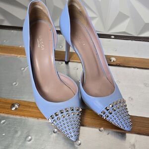 Gucci Sky Blue Heels with Silver Studs